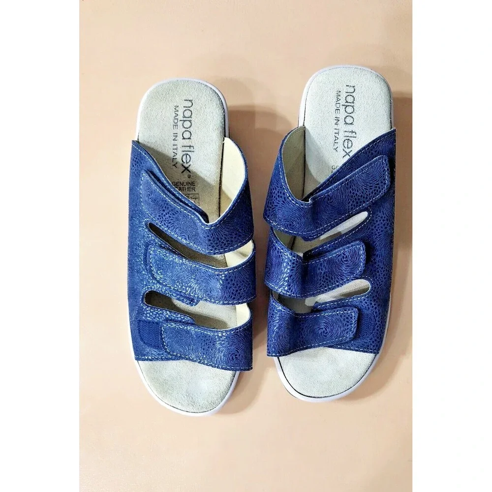 Napa Flex Women's Brenda Slides Blue Sandals Size‎ 10M Casual